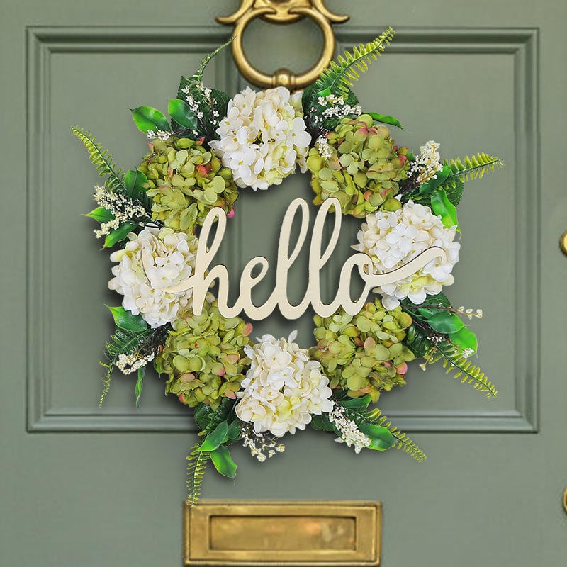 Corona floral para puerta Hello 2