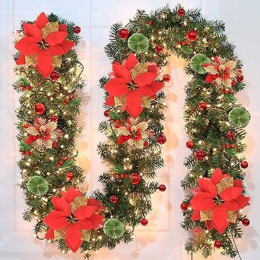 Guirnalda navideña de flores de Pascua