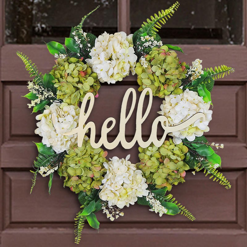 Corona floral para puerta Hello 3