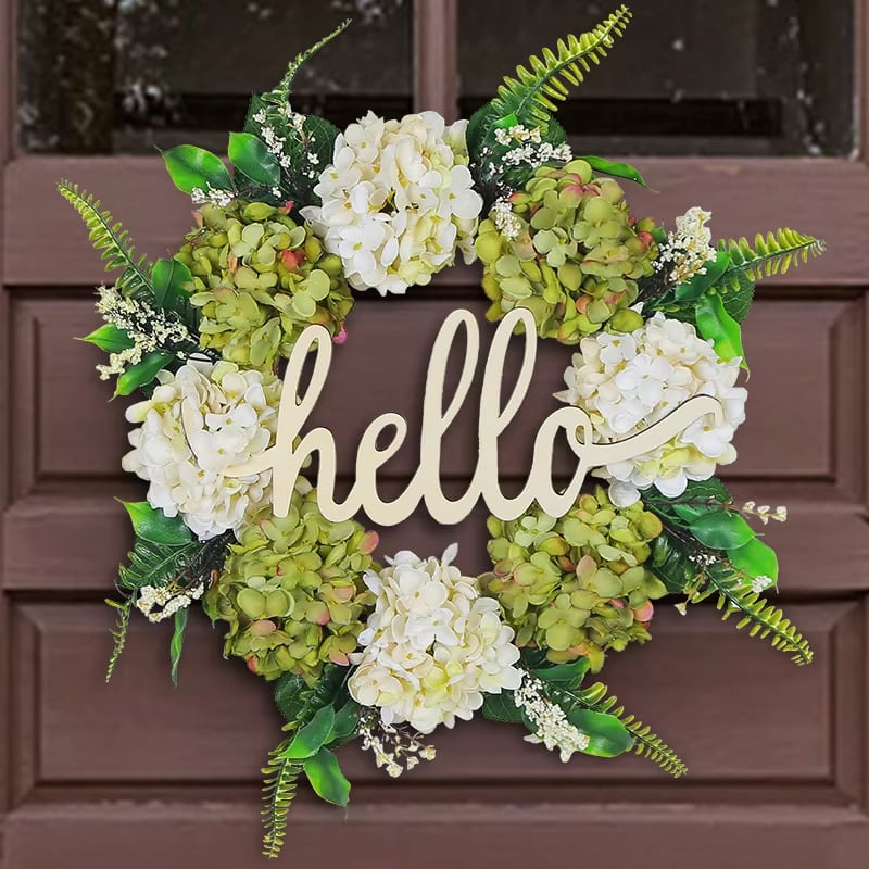 Corona floral para puerta Hello · referencia de imagen 3