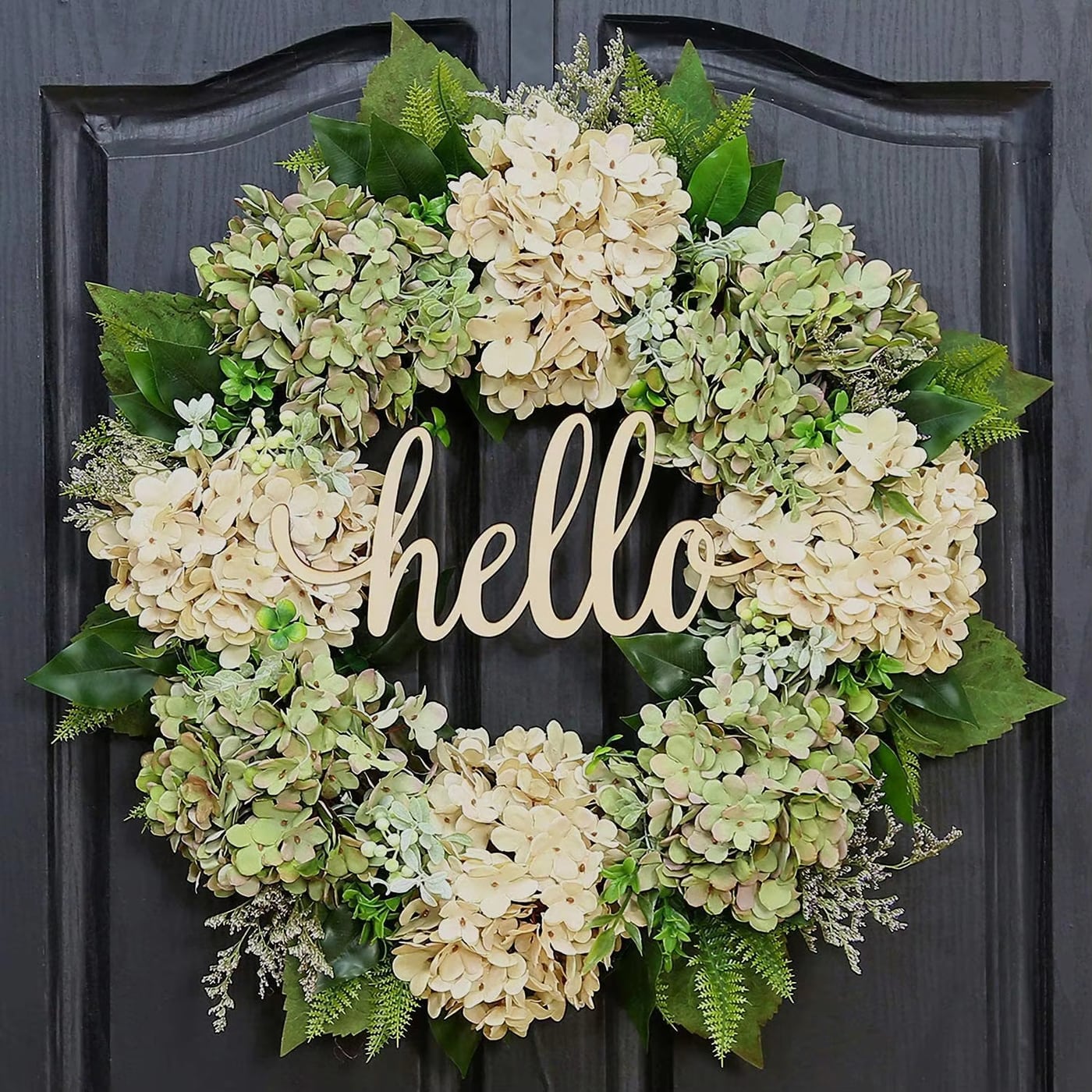 Corona floral para puerta Hello · referencia de imagen 1