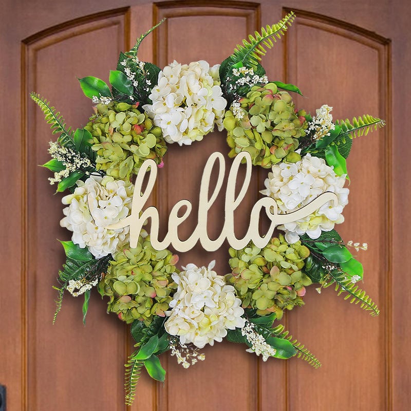 Corona floral para puerta Hello 4