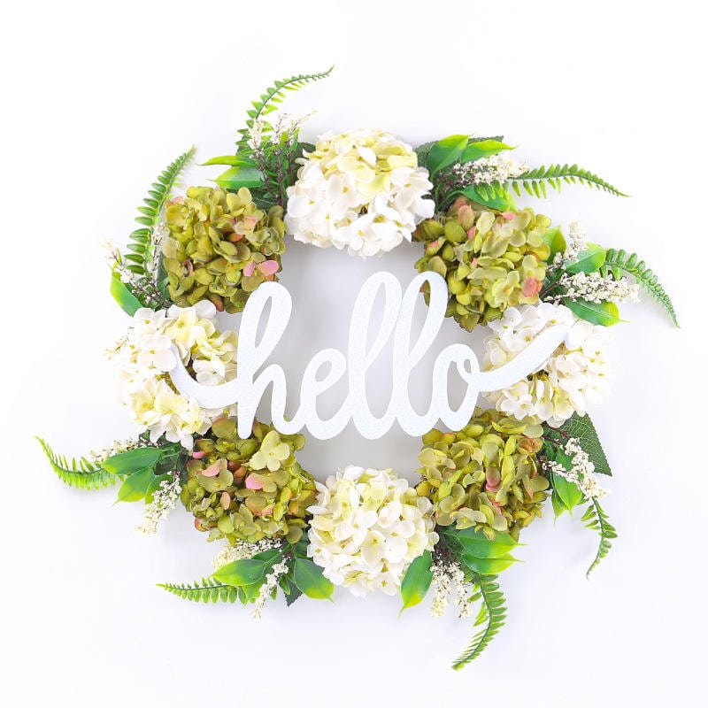 Corona floral para puerta Hello 5